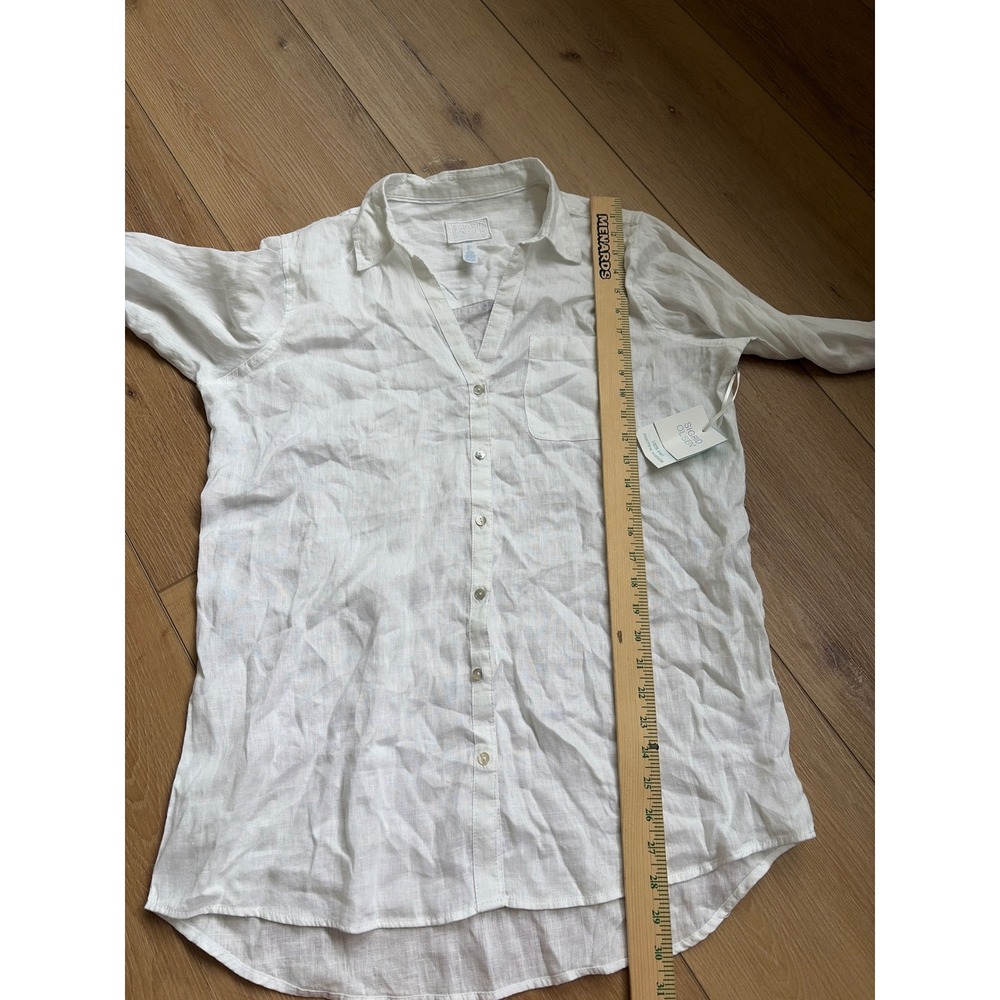 Sigrid Olsen Womens White 100% Linen Button Up Shirt Long Sleeve NWT Size L - Picture 5 of 8